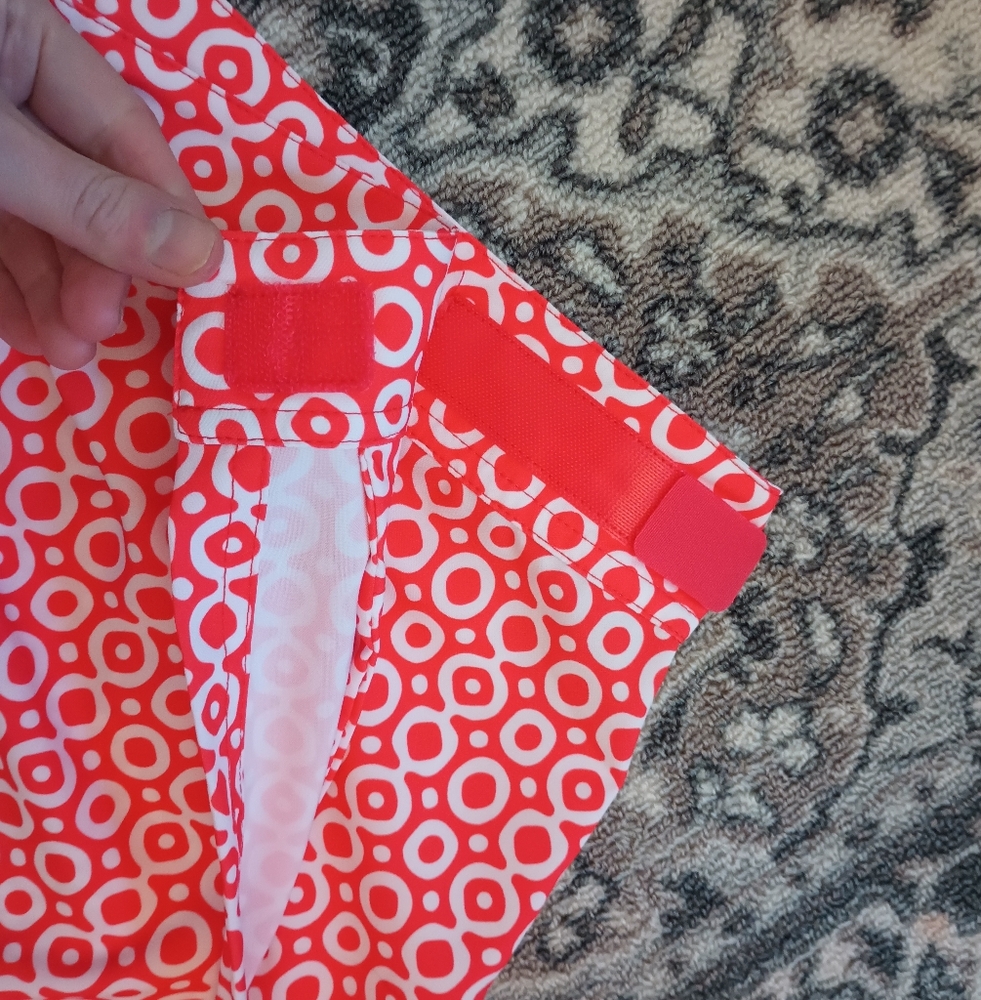 Ripskirt Hawaii Wrap Skirt Medium Length 2 Red White Geo Print 60s Mod Beach - Picture 4 of 8